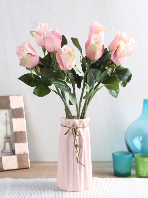 

Fourwalls Set Of 10 Pink Artificial Queen Rose Flower Sticks