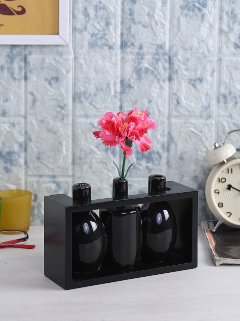 

Fourwalls Black Glazed Ceramic Flower Vases in Wooden Frame