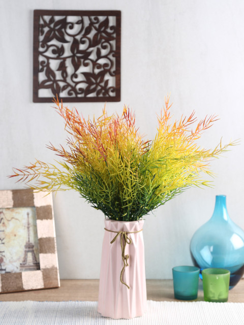 

Fourwalls Set Of 5 Green & Yellow Artificial Bamboo Plastic Bush