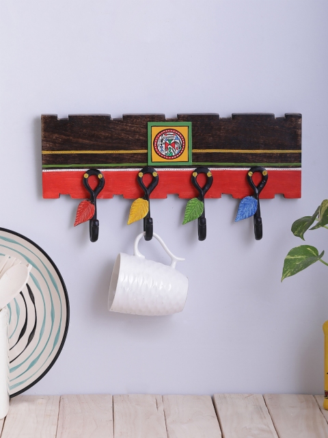 

VarEesha Multicoloured Mango Wood Warli Wall Mounting Cups Holder, Multi