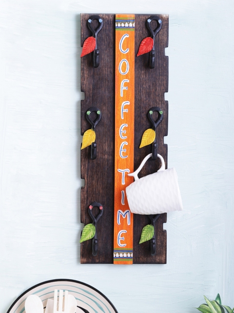 

VarEesha Multicoloured Mango Wood Coffee Time Wall Mounted Six Cups Holder, Multi