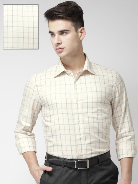 

Arrow Men Cream-Coloured Slim Fit Checked Formal Shirt