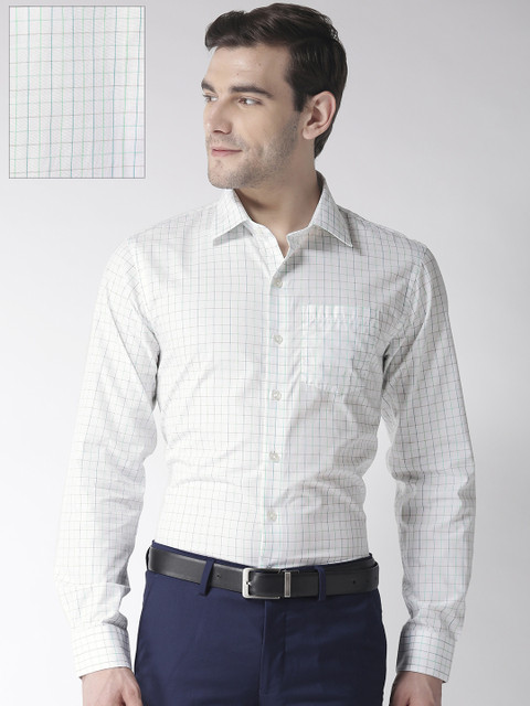 

Arrow Men White & Green Slim Fit Checked Formal Shirt