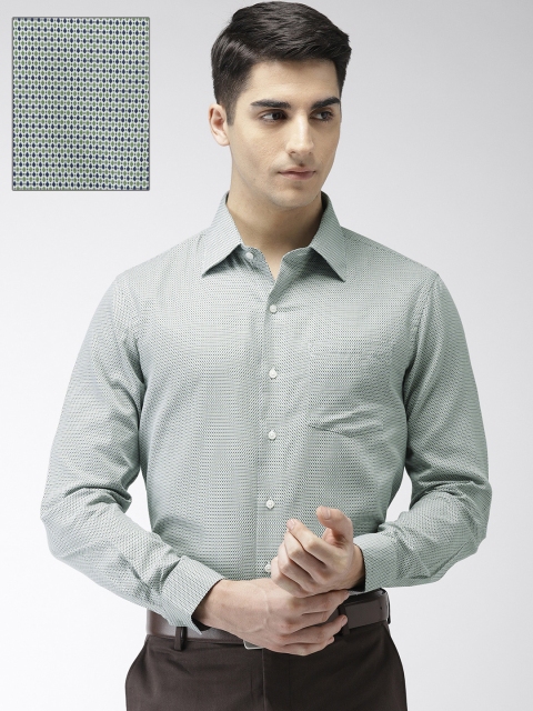 

Arrow Men Navy Blue & Green Slim Fit Self Design Formal Shirt
