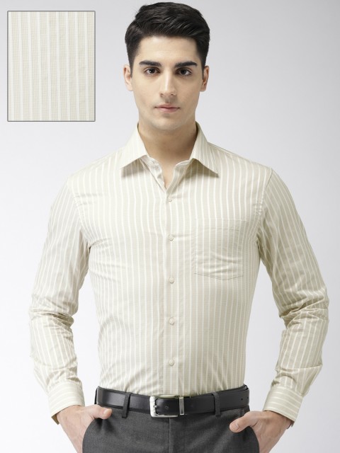 

Arrow Men Beige & White Slim Fit Striped Formal Shirt
