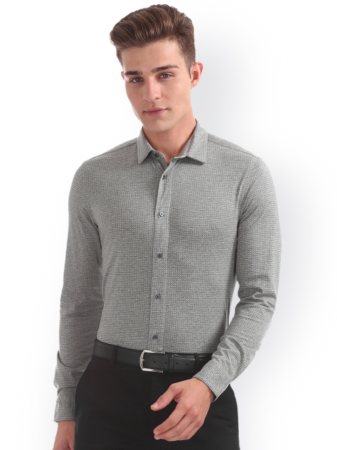 

Arrow Men Grey Melange Slim Fit Printed Casual Shirt