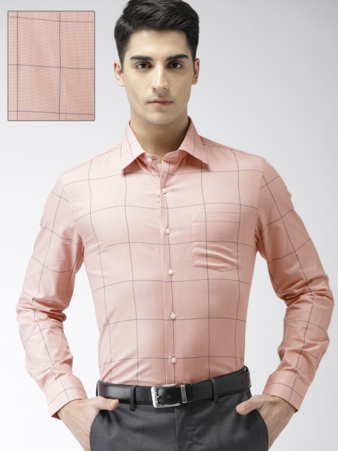

Arrow Men Orange & Navy Blue Slim Fit Checked Formal Shirt