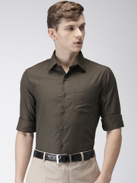 

Arrow Men Olive Green & Black Slim Fit Self Design Formal Shirt