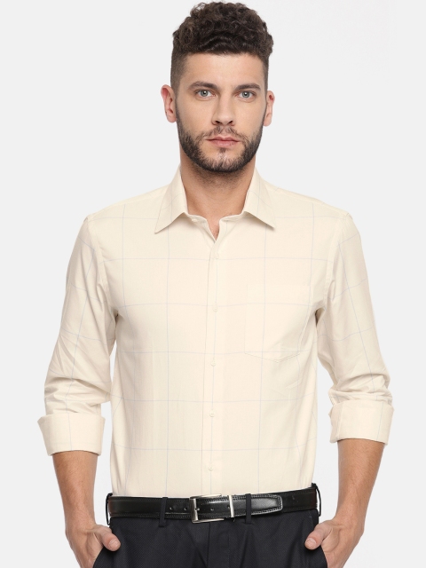 

Arrow Men Cream-Coloured & Blue Slim Fit Checked Formal Shirt