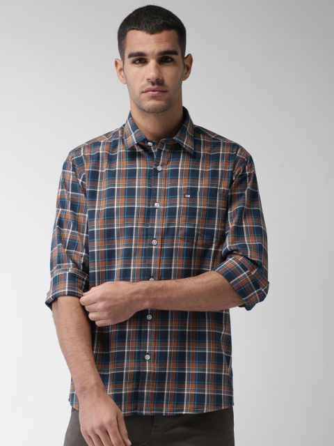

Arrow Men Brown & Blue Slim Fit Checked Casual Shirt