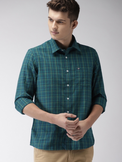 

Arrow Men Green & Blue Slim Fit Checked Casual Shirt