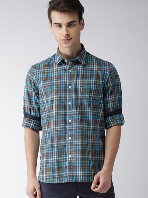 

Arrow Men Blue & Brown Slim Fit Checked Casual Shirt