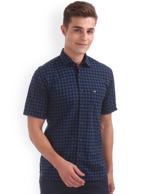

Arrow Men Navy Blue Regular Fit Checked Casual Shirt