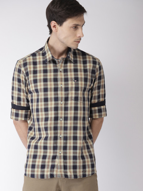 

Arrow Men Navy Blue & Brown Slim Fit Checked Casual Shirt