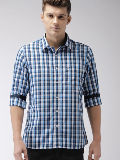 

Arrow Sport Men Navy Blue & Grey Slim Fit Checked Casual Shirt