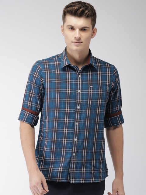 

Arrow Men Navy Blue & Brown Slim Fit Checked Casual Shirt