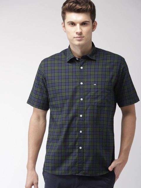 

Arrow Men Olive Green & Navy Blue Regular Fit Checked Casual Shirt