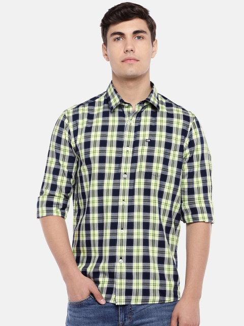 

Arrow Men Navy Blue & Green Slim Fit Checked Casual Shirt