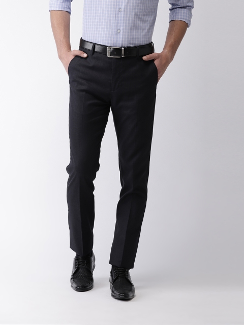 

Arrow Men Navy Tapered Fit Solid Formal Trousers, Navy blue
