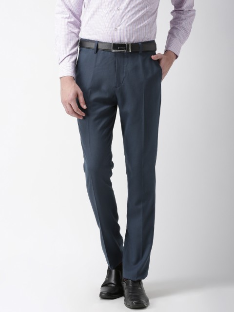 

Arrow Men Navy Regular Fit Solid Formal Trousers, Navy blue