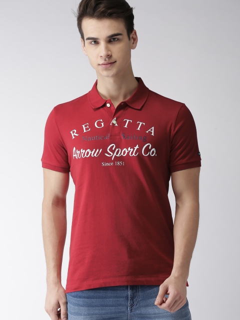 

Arrow Sport Men Red Printed Polo Pure Cotton T-shirt