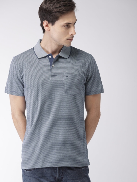 

Arrow Men Navy Blue & White Striped Polo Collar T-shirt