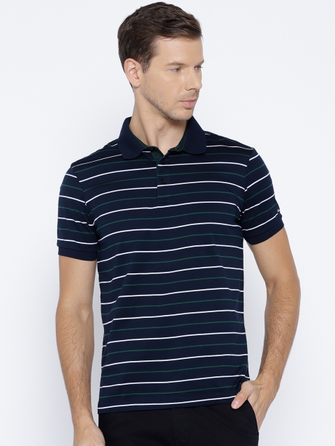 

Arrow Men Navy Blue Striped Polo Collar T-shirt