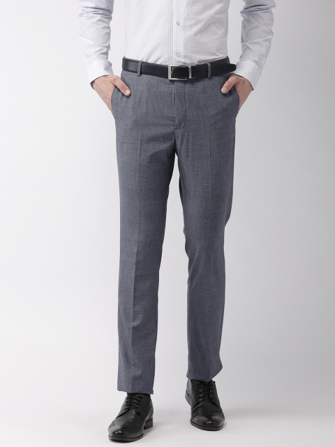 

Arrow Men Navy Blue Tapered Fit Checked Formal Trousers