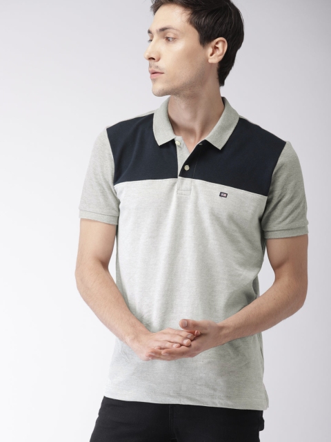 

Arrow Sport Men Grey & Navy Colourblocked Polo Collar T-shirt