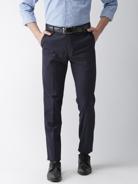 

Arrow Men Navy Blue Tapered Fit Self Design Formal Trousers