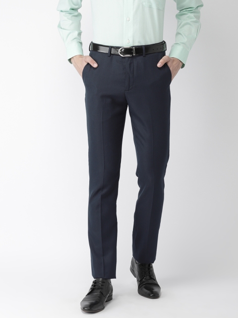 

Arrow Men Navy Blue Tapered Fit Self Design Formal Trousers
