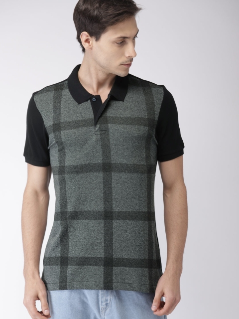 

Arrow Men Charcoal Grey & Black Checked Polo Collar T-shirt