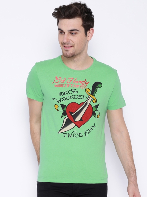 

Ed Hardy Green Printed Pure Cotton T-shirt