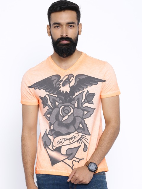 

Ed Hardy Orange Printed T-shirt