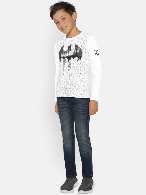 

YK Justice League Boys White & Black Batman Printed Round Neck T-shirt