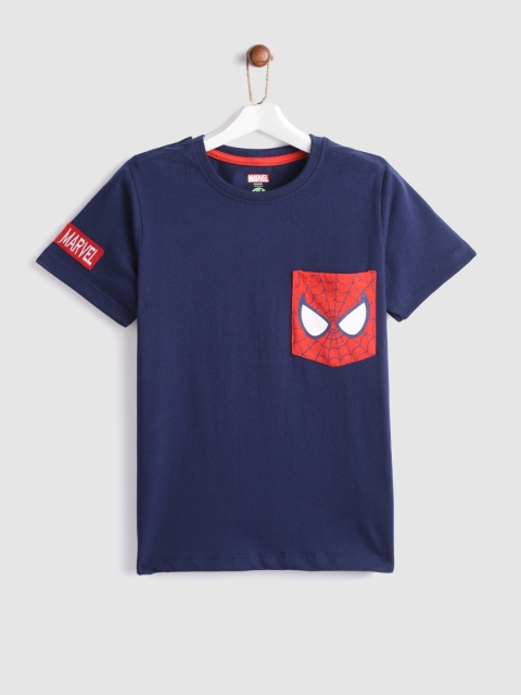 

YK Marvel Boys Navy Blue Spiderman Printed Back Round Neck T-shirt