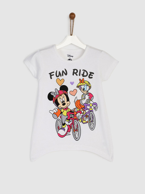 

YK Disney Girls White Printed Round Neck T-shirt