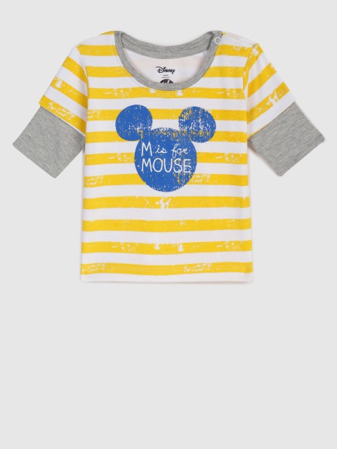

YK Infant Boys Yellow & White Striped Round Neck T-shirt