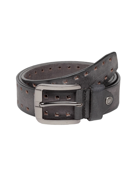 

Teakwood Leathers Men Black Solid Belt with Cut-Outs
