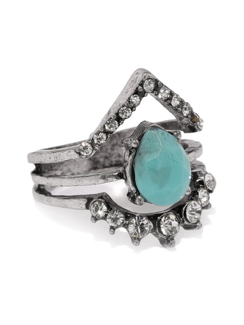 

Accessorize Women Silver-toned & Green Stone-studded Ring