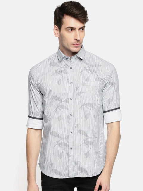 

Killer Men Grey & White Slim Fit Striped Casual Shirt