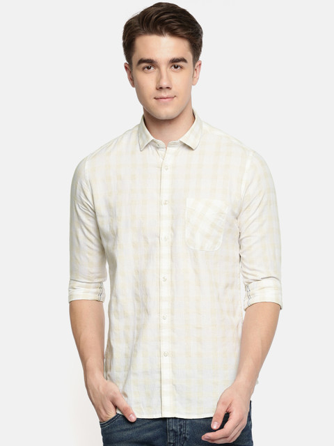 

Killer Men White & Beige Slim Fit Checked Casual Shirt