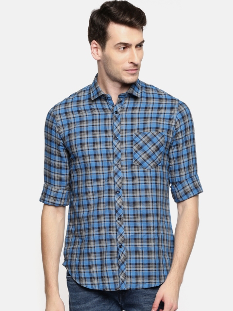 

Killer Men Blue & Grey Slim Fit Checked Casual Shirt