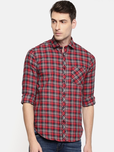 

Killer Men Red & Grey Slim Fit Checked Casual Shirt