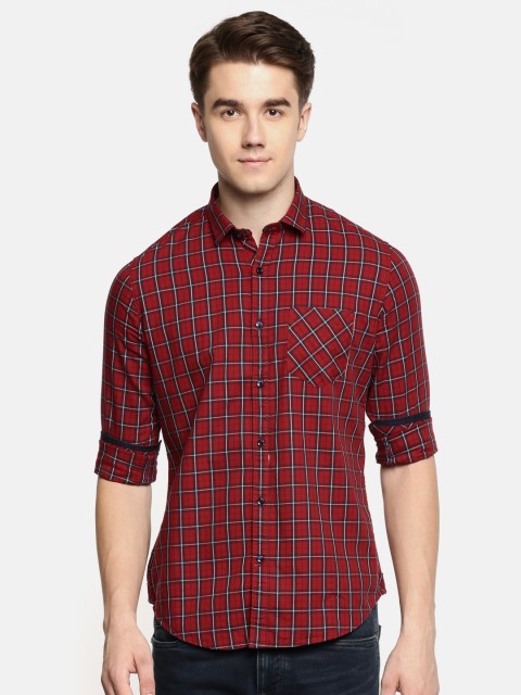 

Killer Men Maroon & Navy Slim Fit Checked Casual Shirt