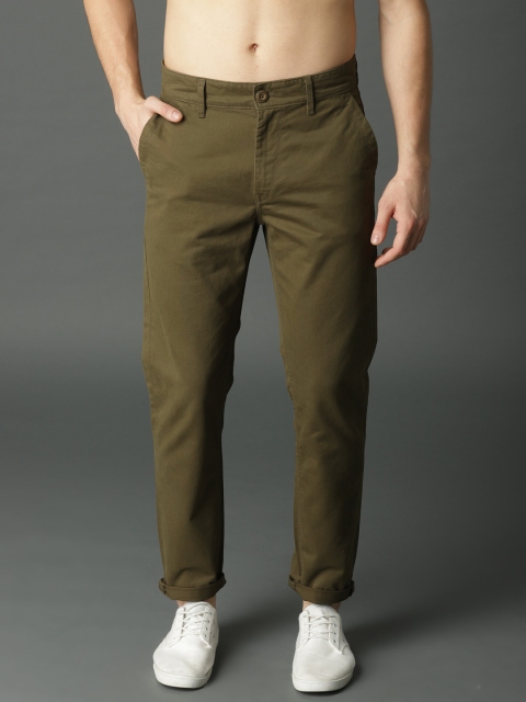 

Roadster Men Olive Green Regular Fit Solid Chinos