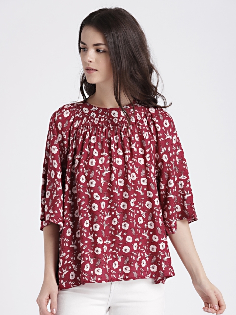 

GAP Women's Red Tiered Ruffle Sleeve Floral Print Top