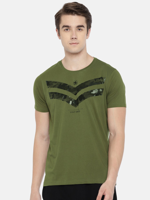 

SPYKAR Men Olive Green Printed T-shirt