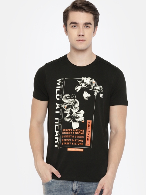 

SPYKAR Men Black Printed Round Neck T-shirt