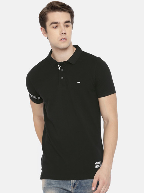 

SPYKAR Men Black Solid Polo Collar T-shirt